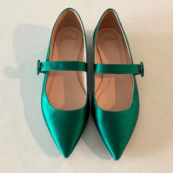 J. CREW Jade Mary Jane Satin W/ Buckle Pointed Toe Flats Size 9 - Picture 1 of 12